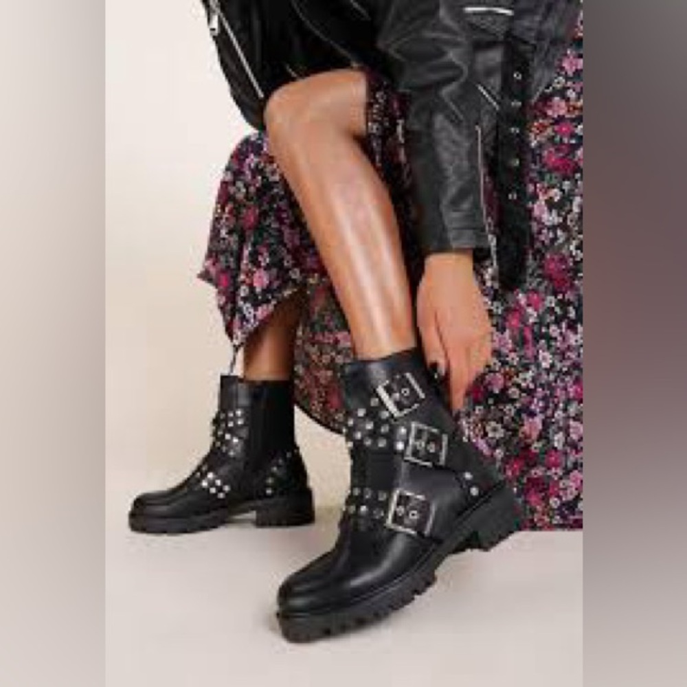 Zara Studded Leather Biker Boots